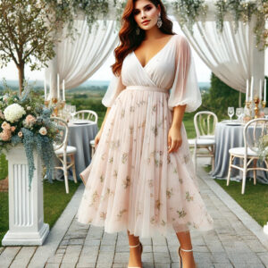 Wedding guest outfit for plus size.