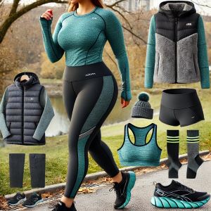 Comfortable running gear lady in green and black