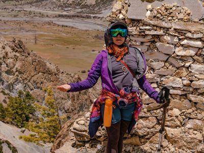 Hiking layered gear with googles