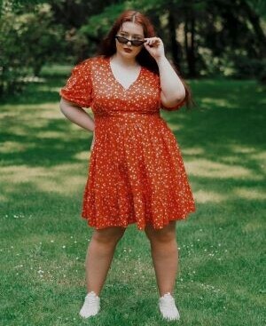 Plus size in floral dress