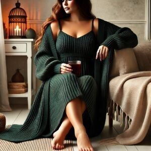 Sophisticated lounge wear in dark green