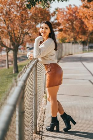 Fashionable brown skirt with high boots