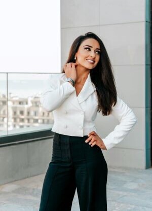 Lady in white top for job interview