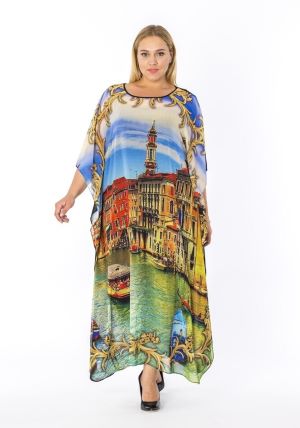 Lady wearing a long summer dress.